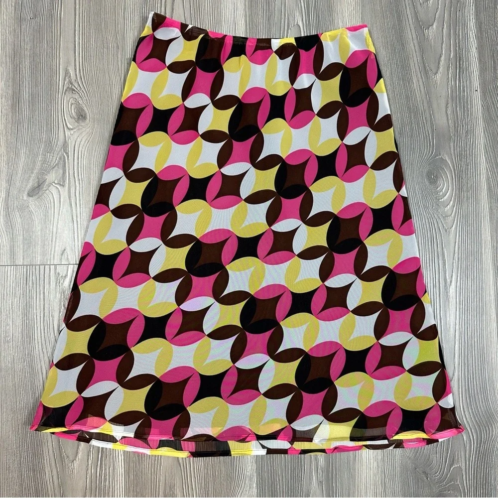 Y2K CATO Retro Geometric Print Midi Skirt – Vacation‎ & Festival Outfit